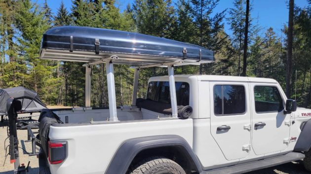 Hard shell roof top tent on a truck