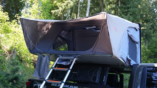Roof tent awning on a truck