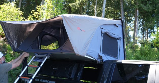 Rooftop awning on a truck