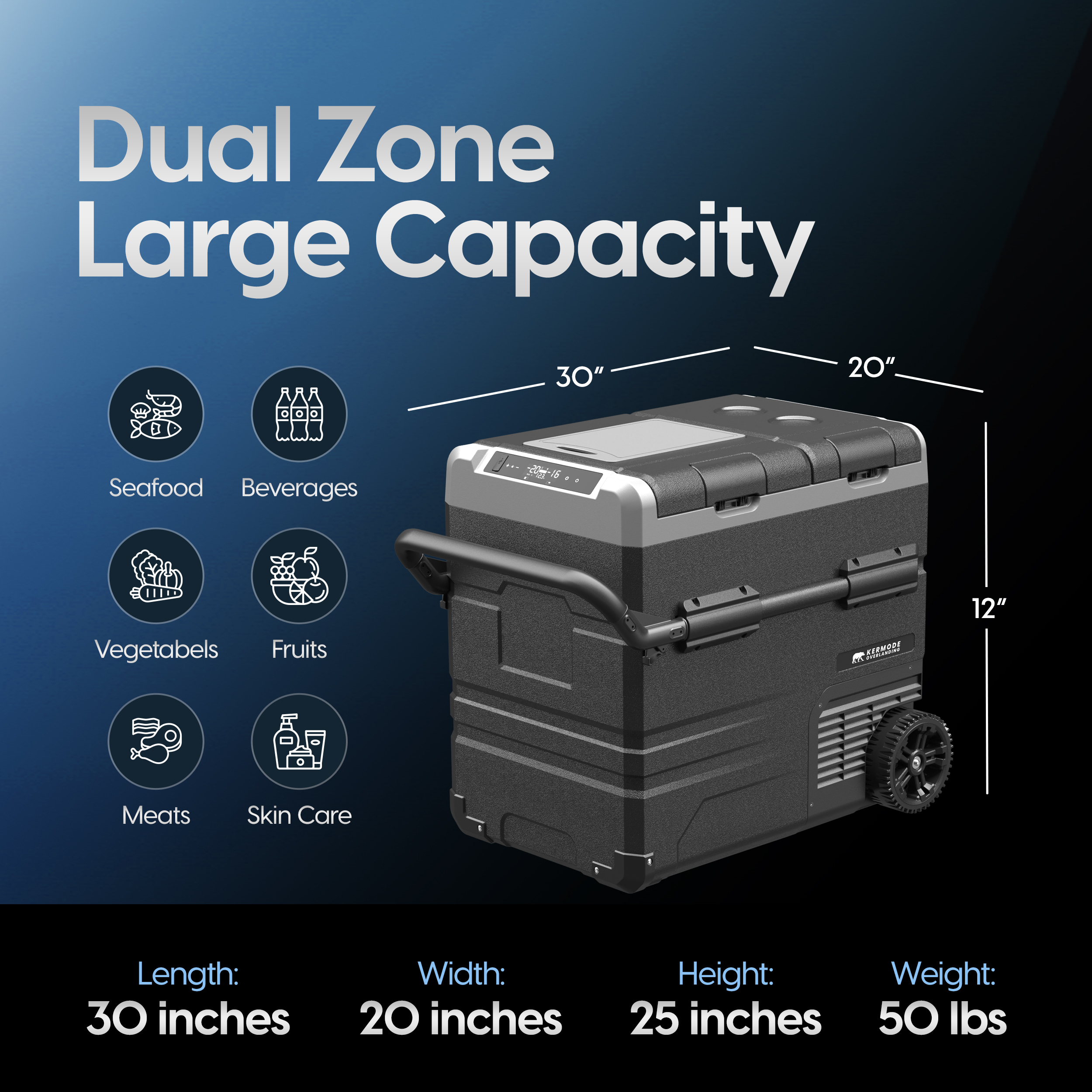 55L Portable Fridge Dual Zone Electric Cooler - Rooftoptents