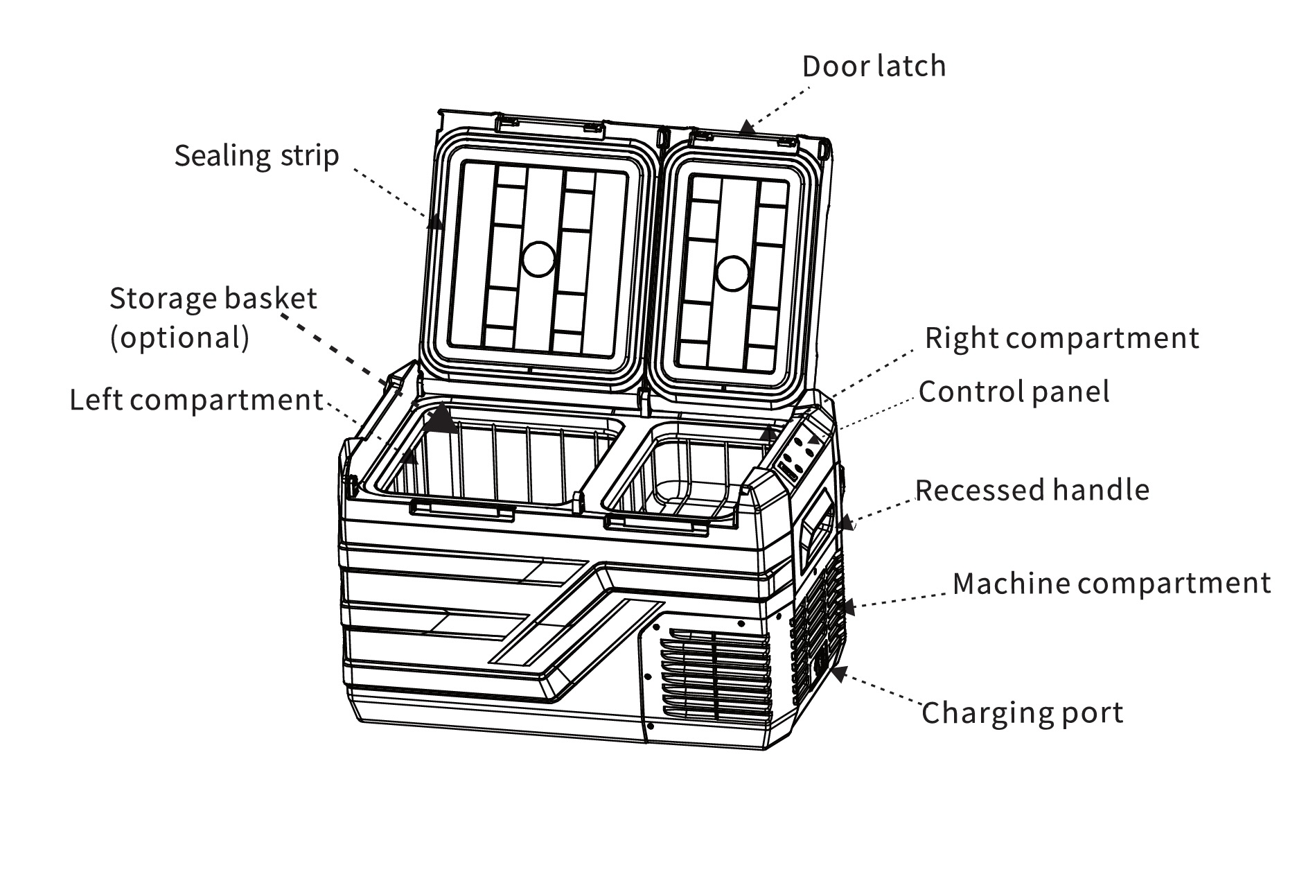55L Portable Fridge Electric Cooler with AC/DC Compatibility