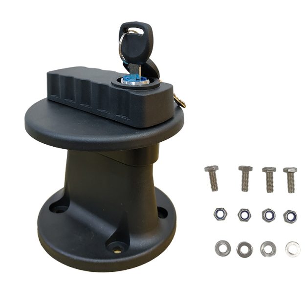 20L premium fuel jerry can with lockable mounting bracket for overlanding, off-road trucks, RVs, camping, and emergency fuel storage in Canada.