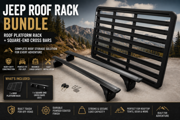 Jeep Wrangler Roof Platform Rack + Gladiator Square-End Roof Cross Bars Bundle